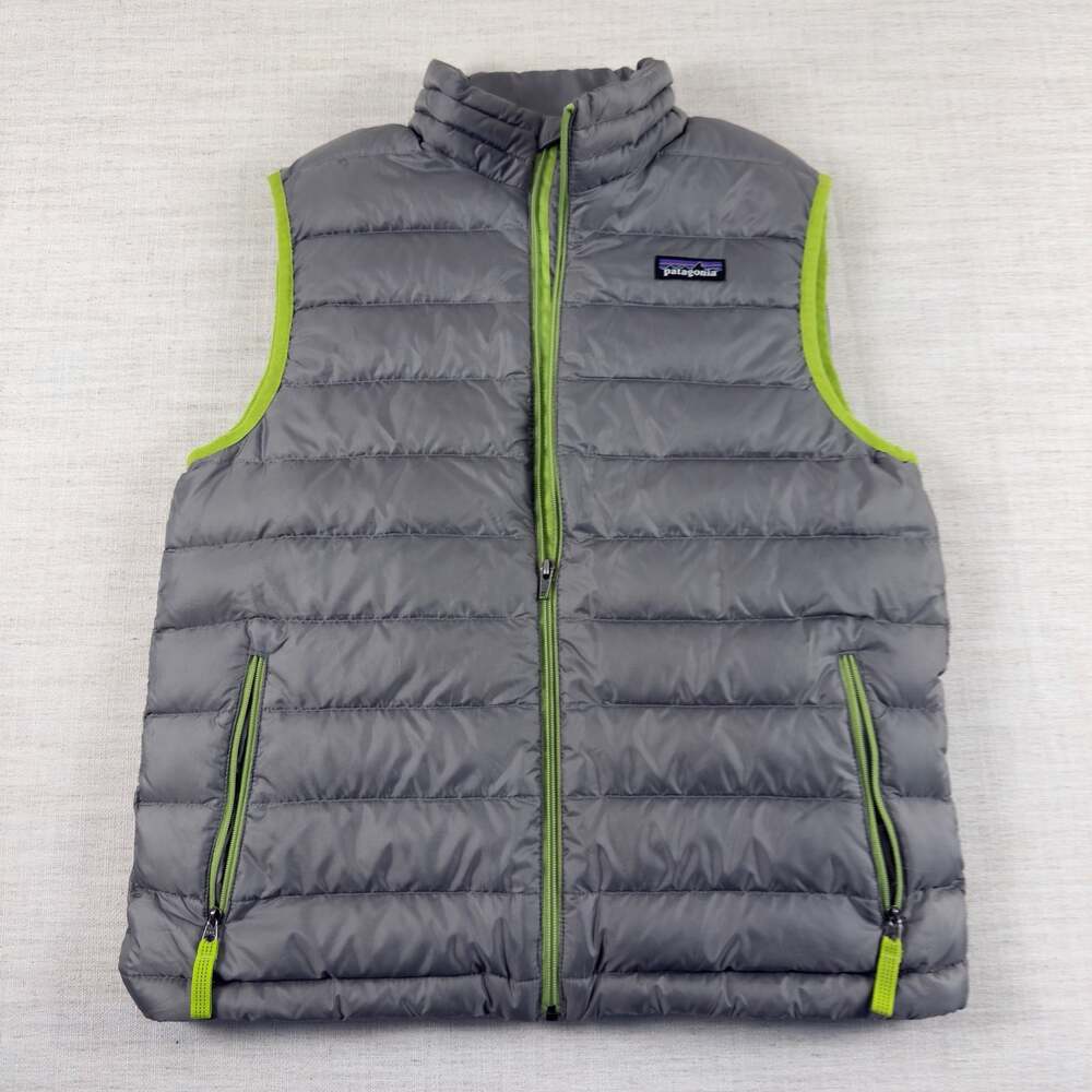 Patagonia Kids' Down Sweater Vest Grey Lime Green Size XL (14)